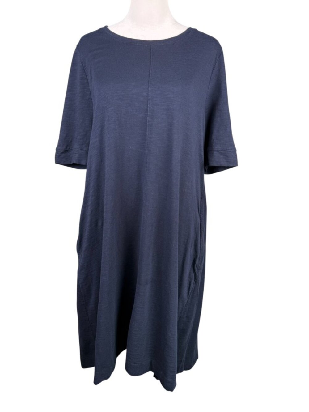 Chico's 1 US 8 Slub Knit Seamed Navy Cotton Tee Shirt Dress Pockets Cotton Modal